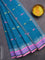 Bengal cotton saree teal blue and pink with thread woven buttas and thread woven border without blouse