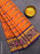 Bengal cotton saree orange and blue with thread woven buttas and thread woven border without blouse