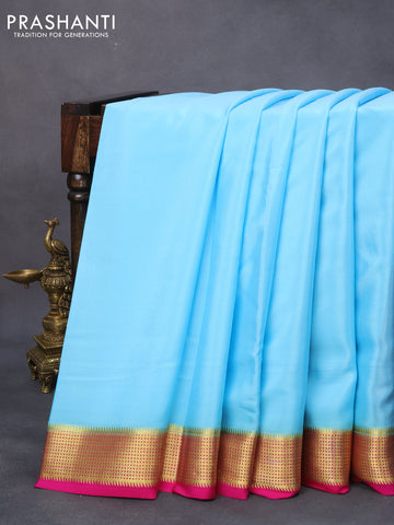 Pure mysore silk saree light blue and pink with plain body and zari woven border