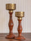 Set of 2 - Jwala Wooden Base Cutwork Metal Candle Stand