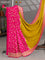 Banarasi crepe partly saree lime yellow and pink with woven buttas and woven border