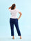 Women Solid Navy Mid Rise Casual Rib Pants