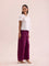 Women Medium Violet Solid Viscose Knit Mid Rise Palazzos