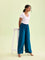 Women Turquoise Blue Solid Viscose Knit Mid Rise Palazzos