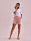 Women Solid Baby Pink Mid Rise Casual Shorts