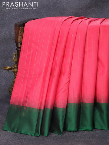 Pure kanjivaram silk saree pink and green with allover zari weaves and simple border & Allover weaves