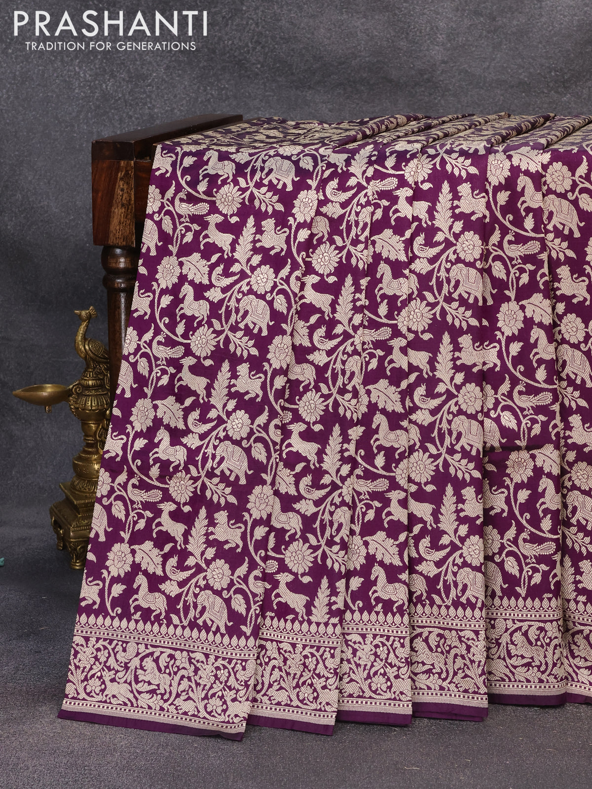 Banarasi uppada silk saree deep purple with allover thread & zari woven brocade weaves and woven border