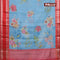 Banarasi kota saree light blue and red with floral digital prints & zari stripes pattern and rettapet silver rettapet zari woven border