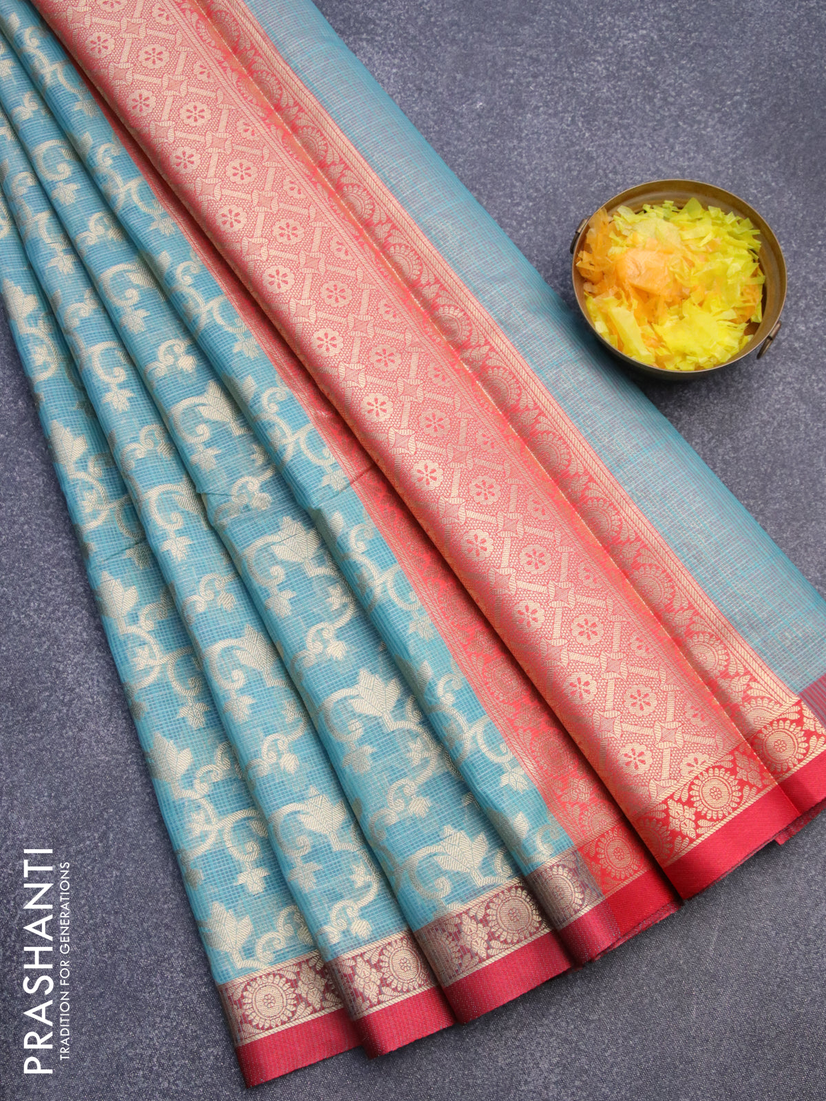 Banarasi kota saree teal blue shade and maroon with allover zari weaves and zari woven simple border