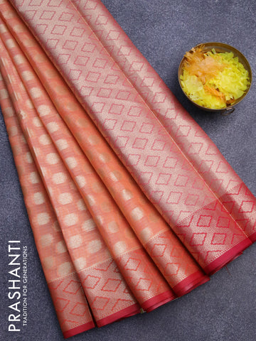 Banarasi kota saree peach orange and red with zari woven buttas and zari woven border