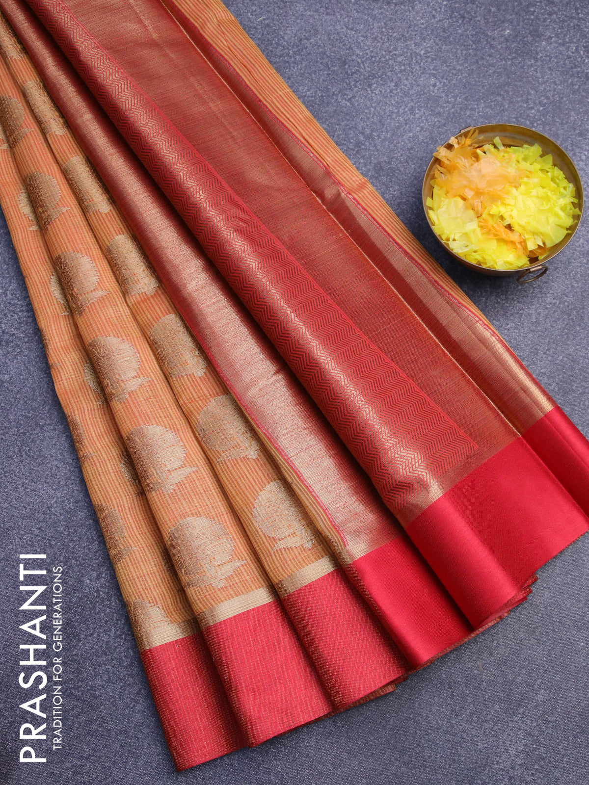 Banarasi kota saree mustard yellow and maroon with zari woven buttas and zari woven simple border