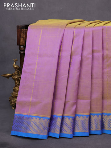 10 yards silk cotton saree dual shade of lavender and cs blue with allover zari weaves and zari wovenn border