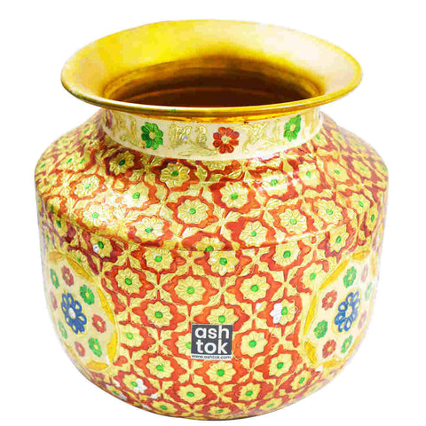 Brass Pot for Water, Meenakari Pot,  Multi colour handcrafted Water Pot, Pooja decoration