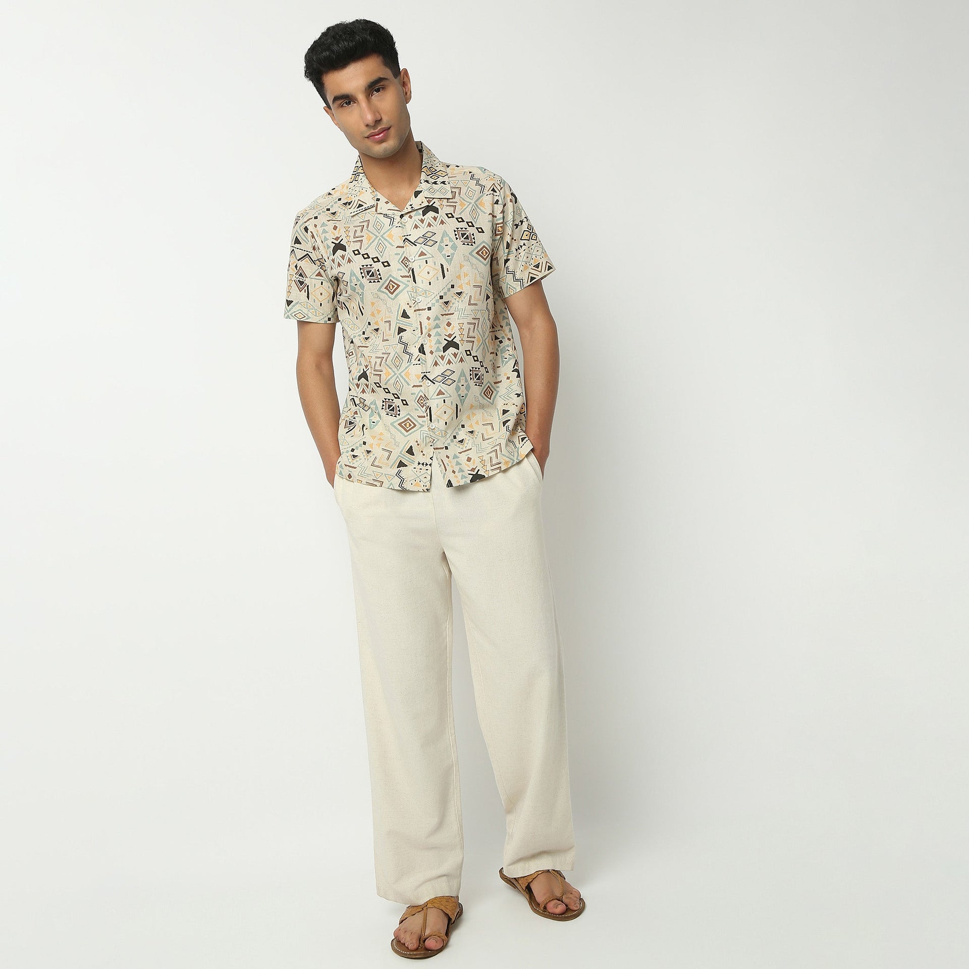 Camp Collar Half Sleeve Short Length Relaxed Fit Cuban Printed Shirt