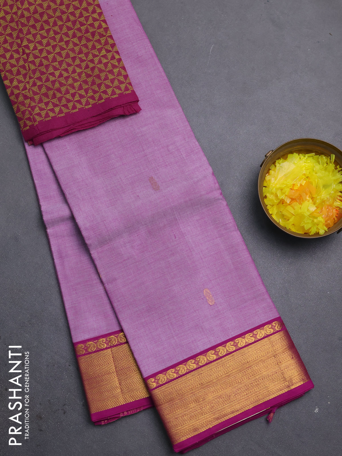 Chettinad cotton saree lavender and purple with zari woven buttas and zari woven border