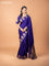 Banarasi crepe saree violet with stripes pattern and mirror work & banarasi style border