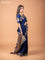 Banarasi crepe saree dark blue with stripes pattern and mirror work & banarasi style border