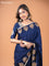 Banarasi crepe saree dark blue with stripes pattern and mirror work & banarasi style border