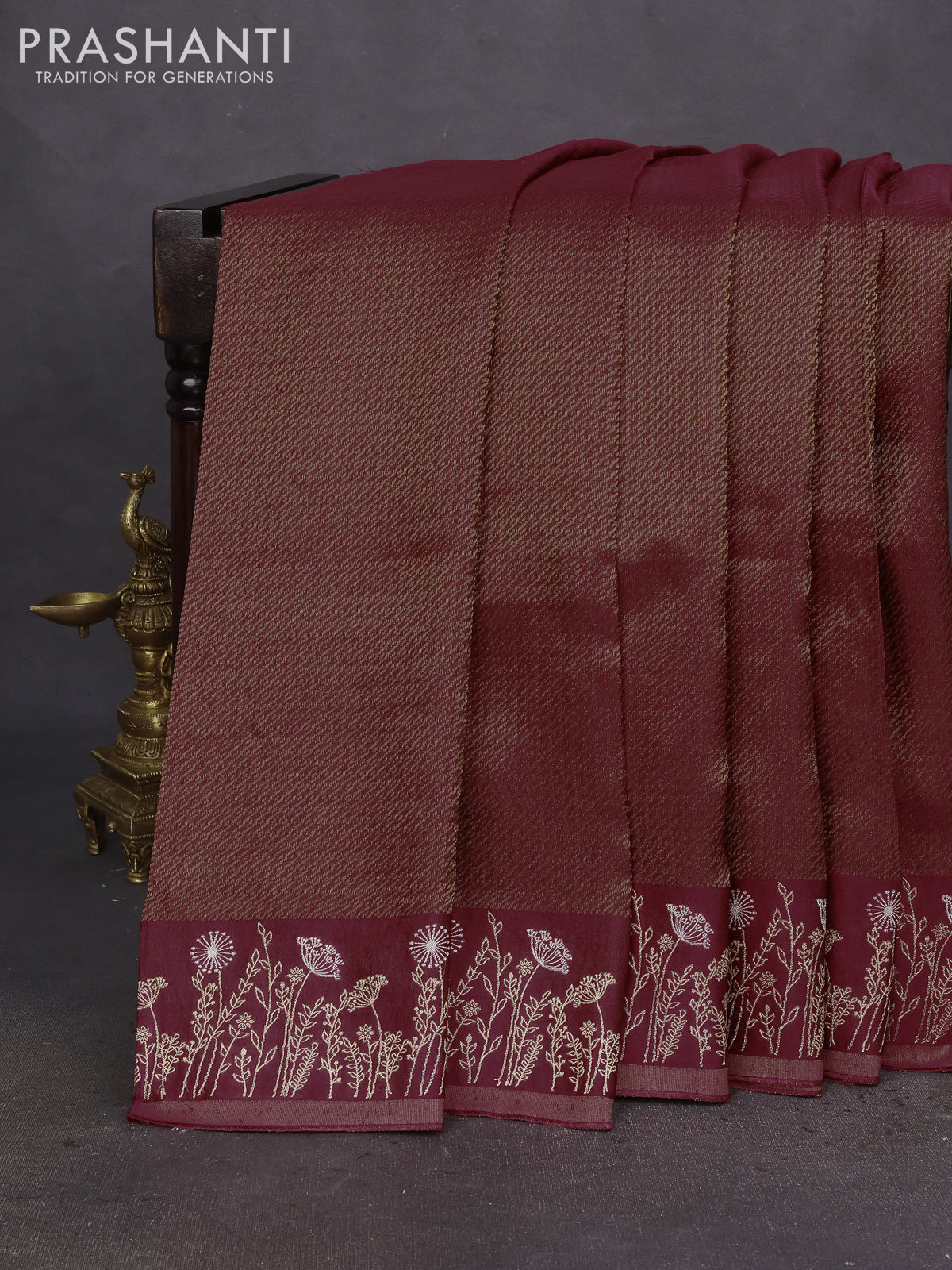 Banarasi mushru silk saree maroon with allover zari weaves and zari woven border