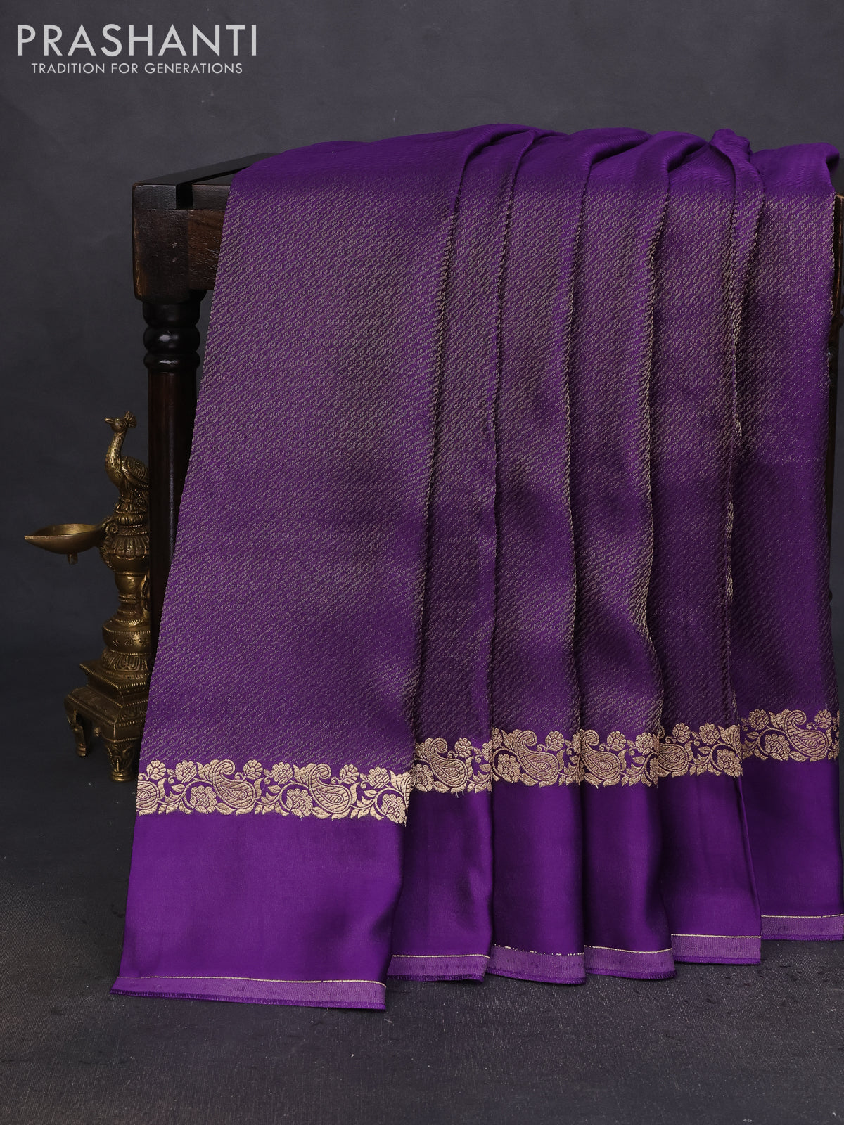 Banarasi mushru silk saree violet with allover zari weaves and zari woven border