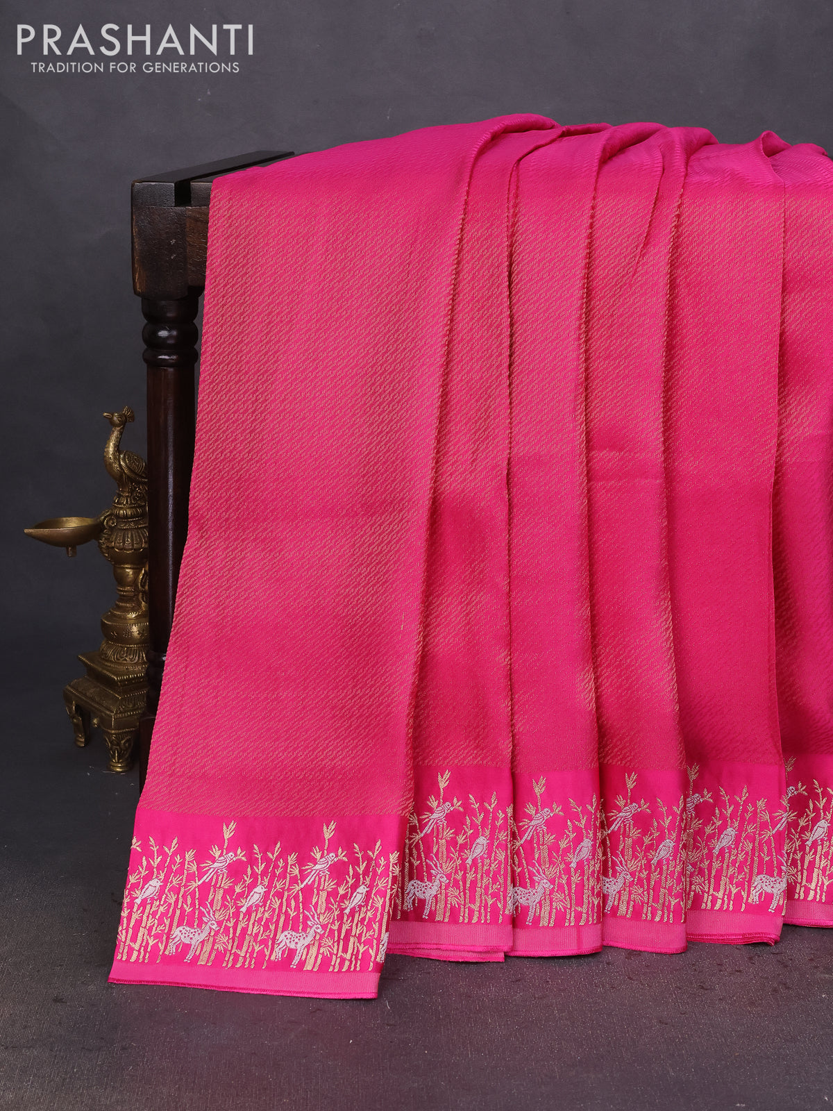Banarasi mushru silk saree pink with allover zari weaves and zari woven border