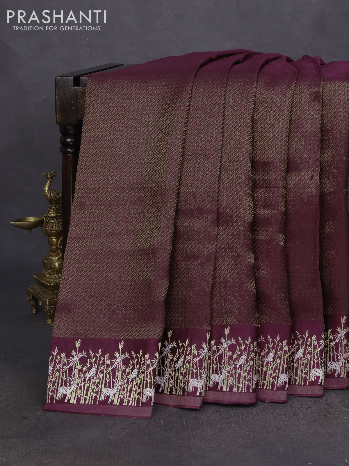 Banarasi mushru silk saree wine shade with allover zari weaves and zari woven border