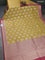 Banarasi silk cotton saree mustard yellow and pastel maroon with allover thread & zari woven butta weaves and woven border