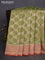Banarasi silk cotton saree pastel green and rust shade with allover thread & zari weaves and woven border