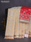 Banarasi tissue saree beige and red with allover zari woven geometric wevaes and lace work border