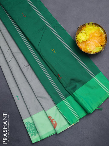 Arani semi silk saree grey and dark green with thread woven buttas and thread woven butta border