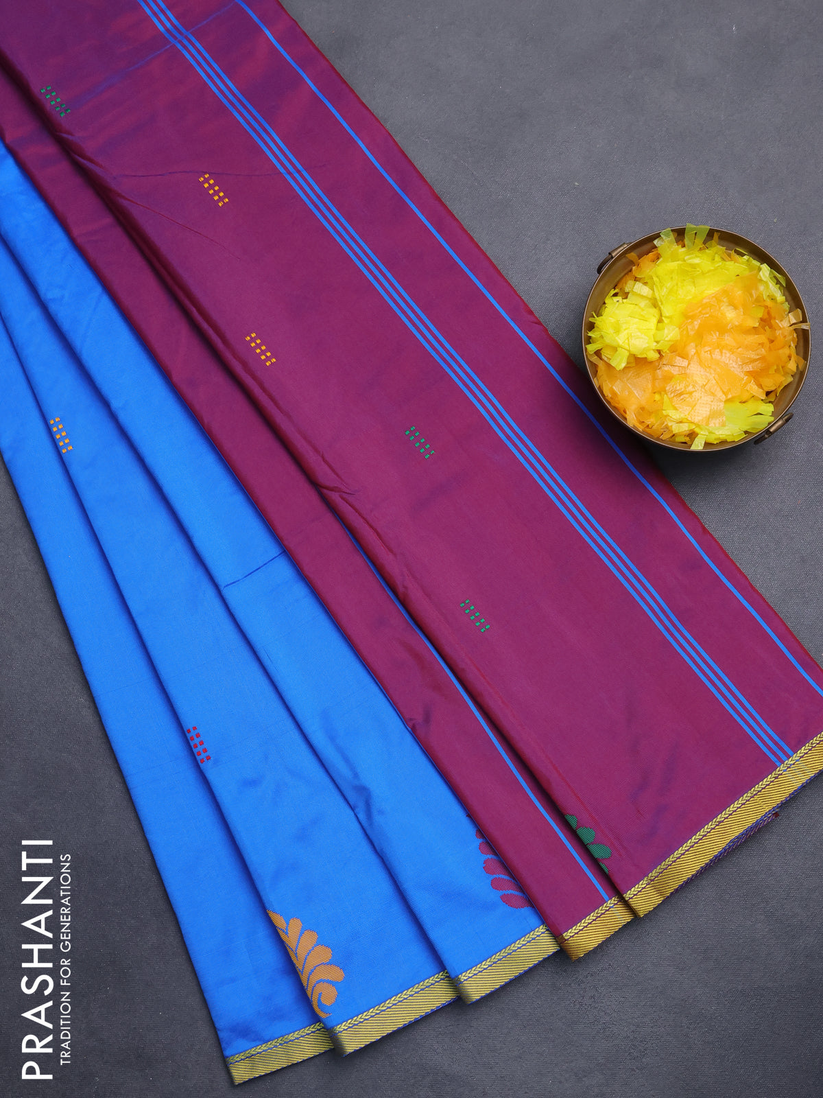 Arani semi silk saree cs blue and purple with thread woven buttas and piping border