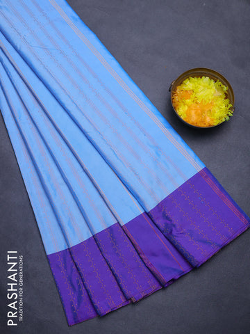 Arani semi silk saree blue and dual shade of violet with allover copper zari weaves and zari woven border