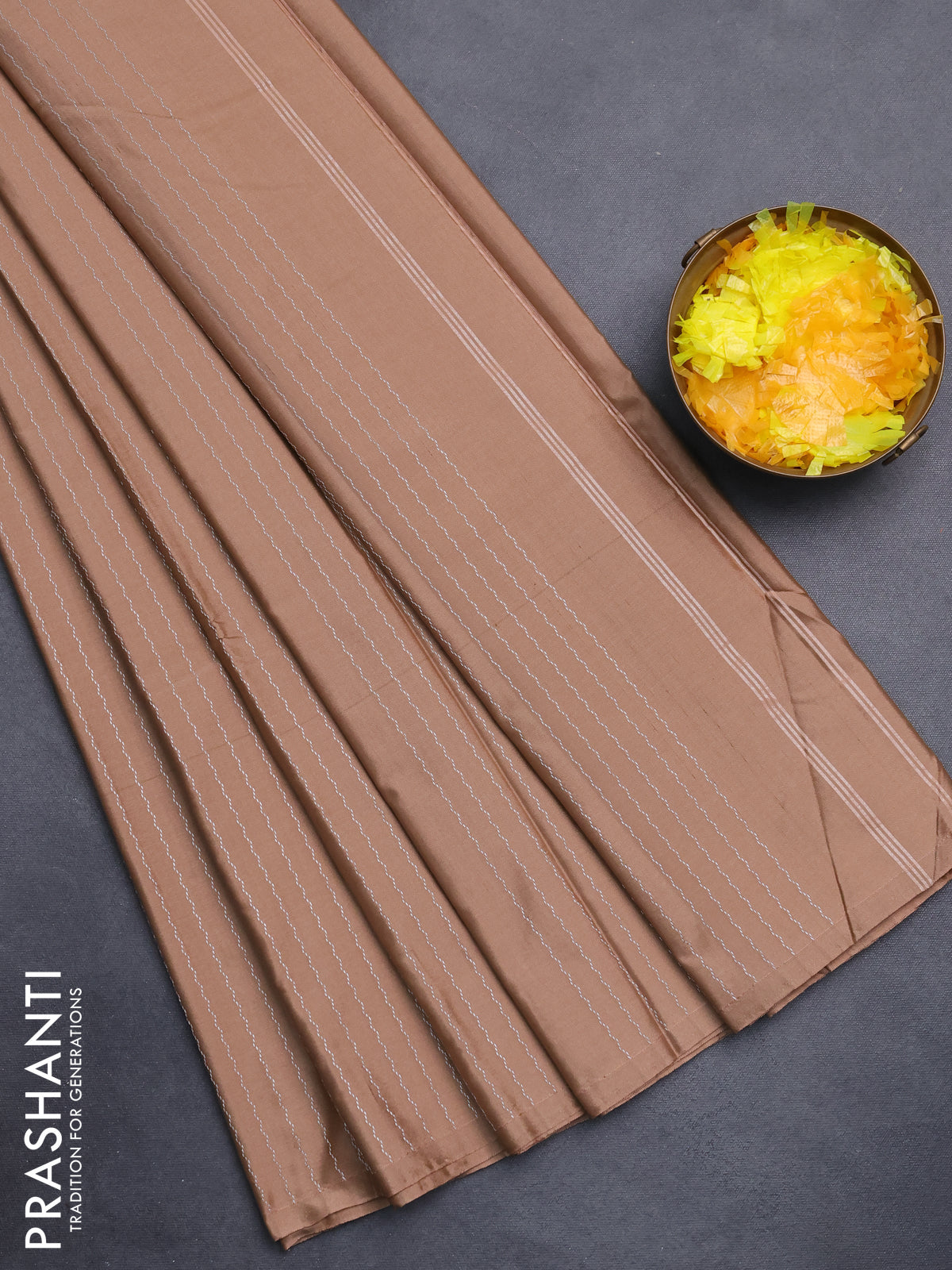 Arani semi silk saree brown shade with allover silver zari weaves in borderless style