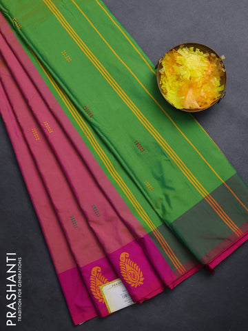 Arani semi silk saree dual shade of pink and dual shade of green with thread woven buttas and thread woven butta border