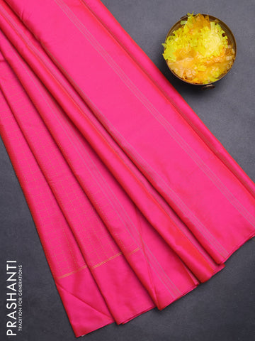 Arani semi silk saree candy pink with allover zari checked pattern and zari woven simple border