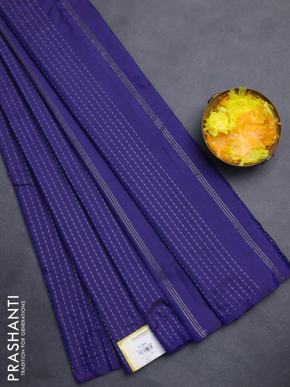 Arani semi silk saree dark blue with allover silver zari weaves in borderless style