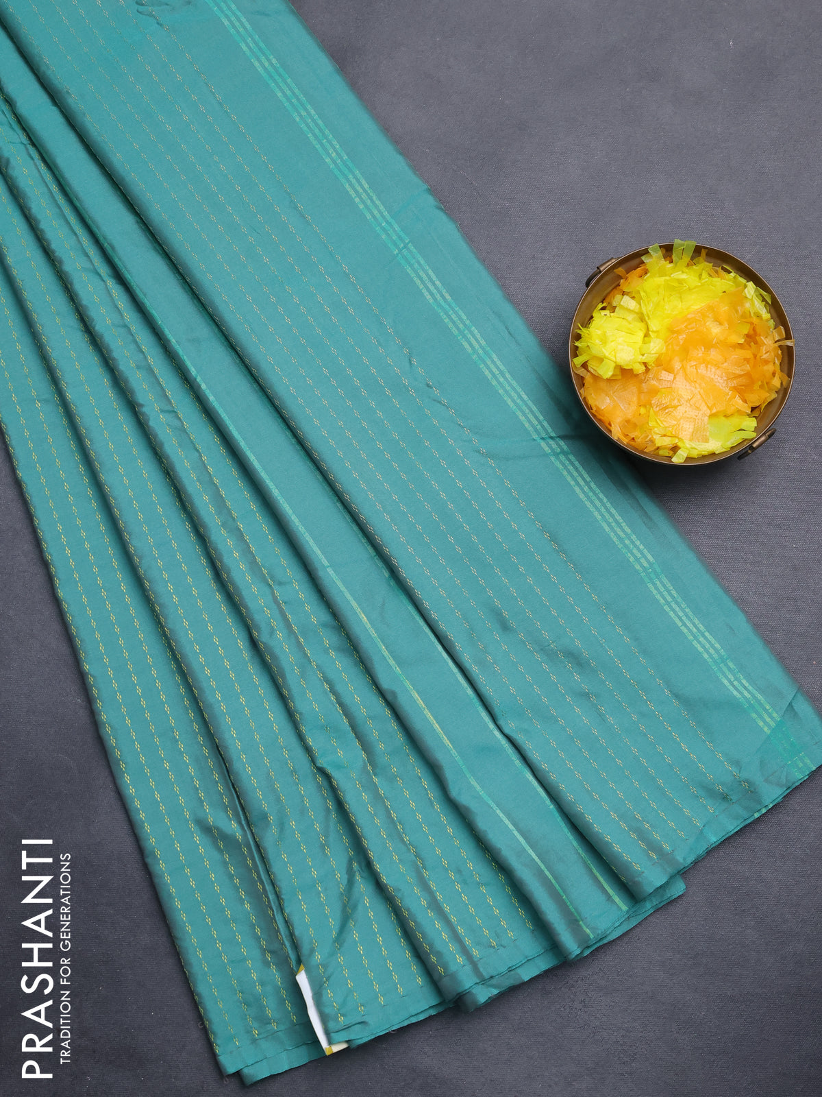 Arani semi silk saree green with allover zari weaves in borderless style