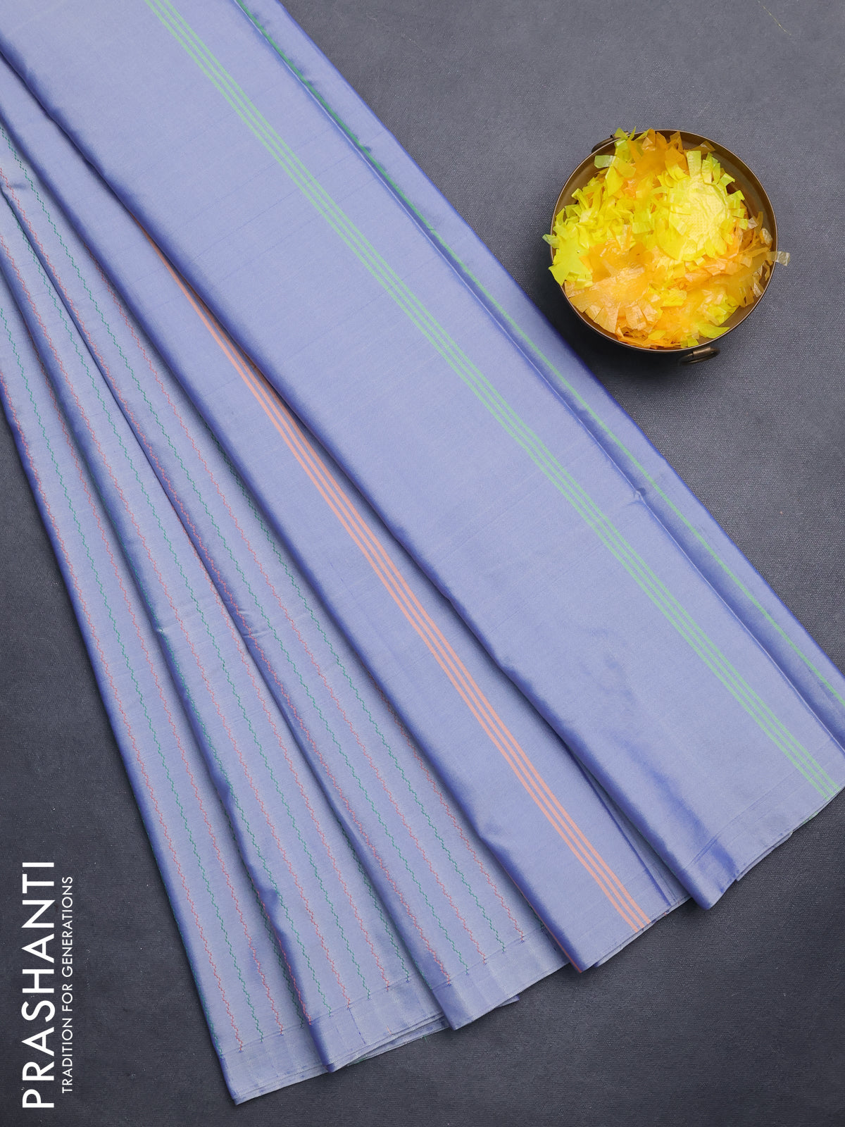 Arani semi silk saree blue shade with allover thread weaves in borderless style