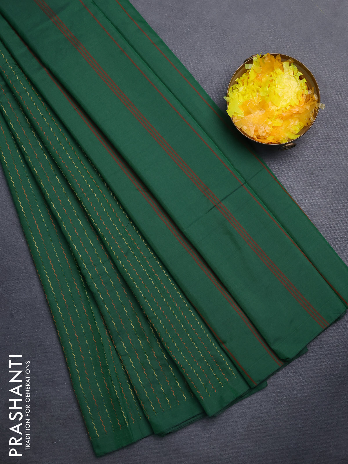 Arani semi silk saree green with allover thread weaves in borderless style