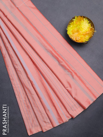 Arani semi silk saree peach shade with allover thread weaves in borderless style