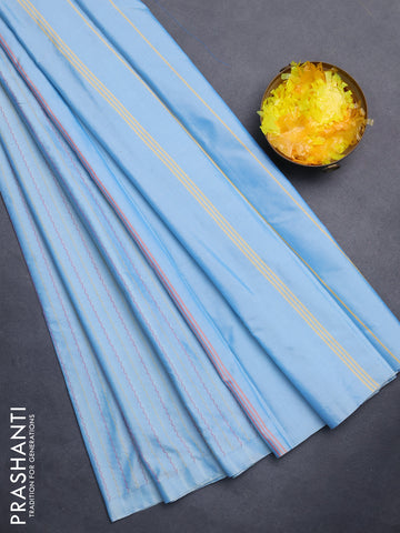 Arani semi silk saree pastel blue with allover thread weaves in borderless style