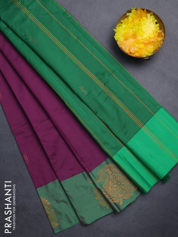 Arani semi silk saree purple and green with zari woven buttas and paisley zari woven butta border