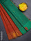 Arani semi silk saree rust shade and green with thread woven buttas and thread woven butta border