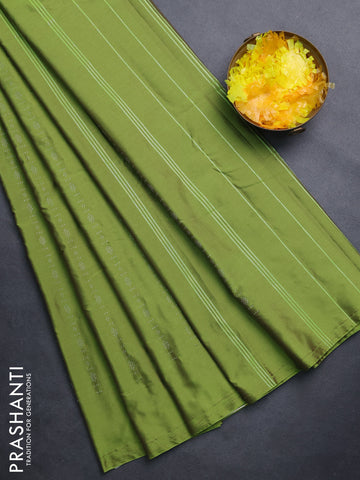 Arani semi silk saree light green with allover silver zari weaves in borderless style