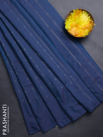 Arani semi silk saree dual shade of peacock blue with allover silver zari weaves in borderless style