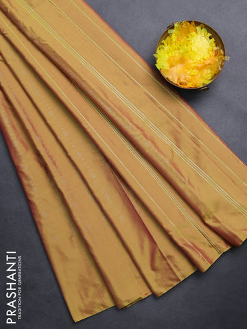 Arani semi silk saree dual shade of yellow with allover silver zari weaves in borderless style