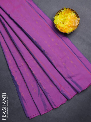 Arani semi silk saree purple with copper zari woven buttas in borderless style