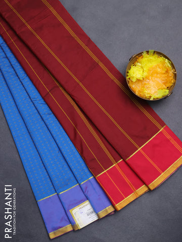Arani semi silk saree cs blue and reddish pink with allover thread weaves and rettapet zari woven border`