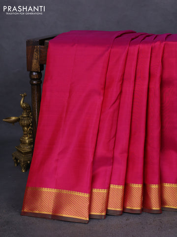 10 Yards silk saree dark magenta pink and dual shade of green with plain body and zari woven border