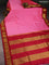 10 Yards silk saree candy pink and maroon with plain body and zari woven border